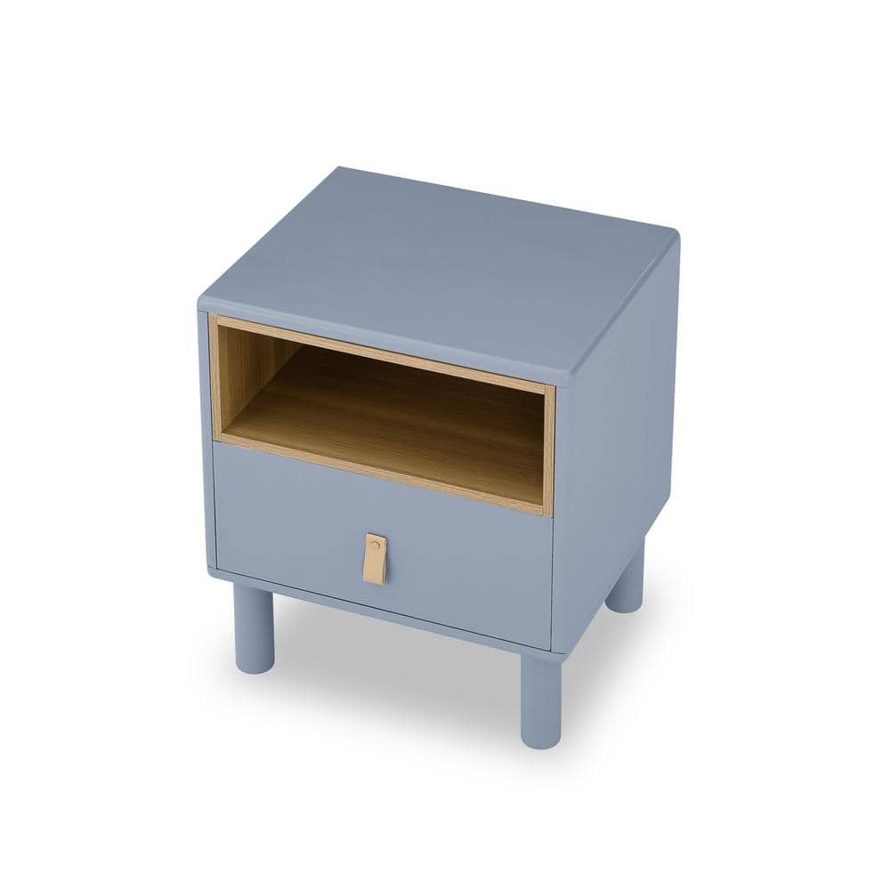 Wooden Single Drawer Bedside Table, Compact Side Table, Nordic Style Storage Cabinet-Blue - Hercitys