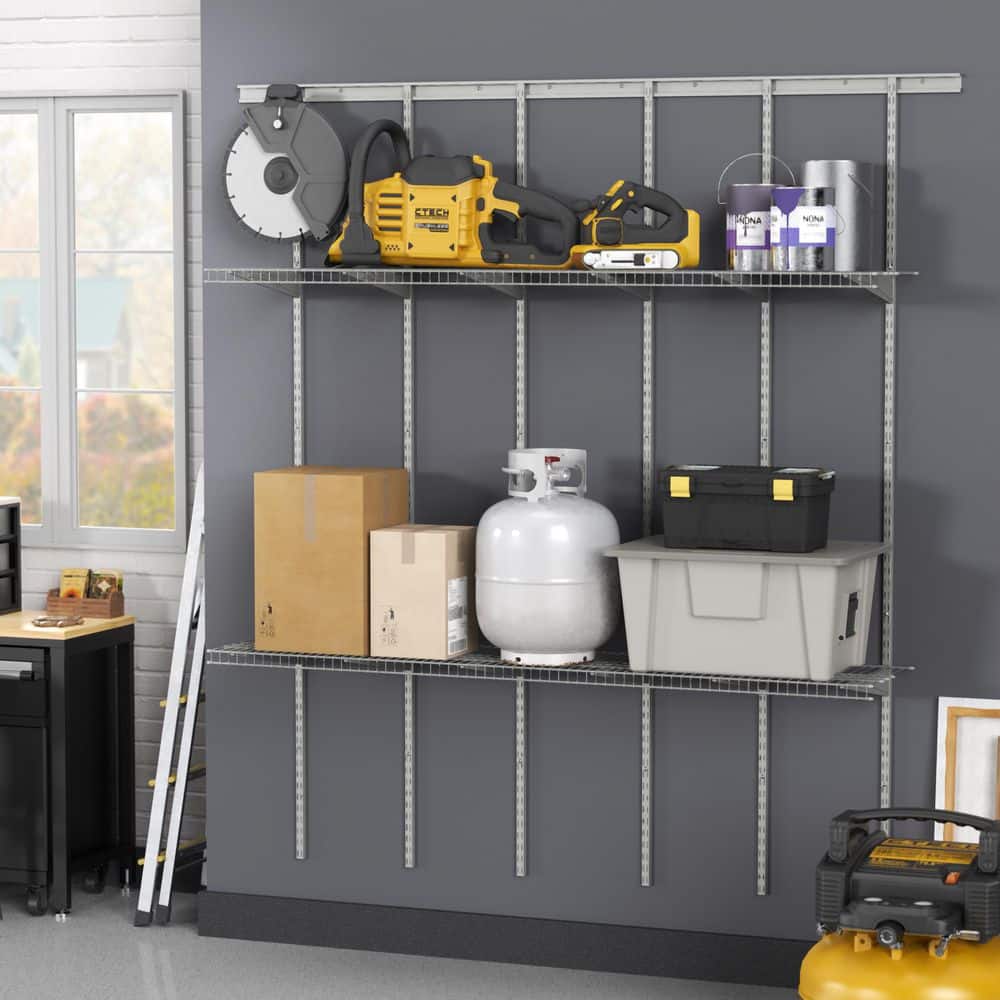 MaxLoad 80 in. W x 16.75 in. D Satin Chrome Adjustable Heavy Duty Steel Garage Wall Shelf System - Hercitys