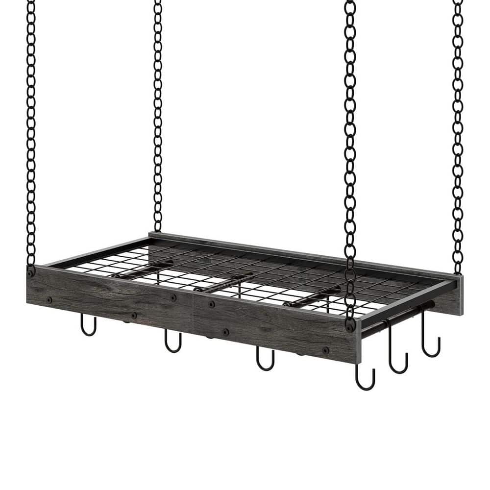 Charcoal Black Vintage Hanging Pot Rack with 12 S-Shaped Hooks, Ceiling Mounted Pot Hanger, Pot Storage Organizer - Hercitys