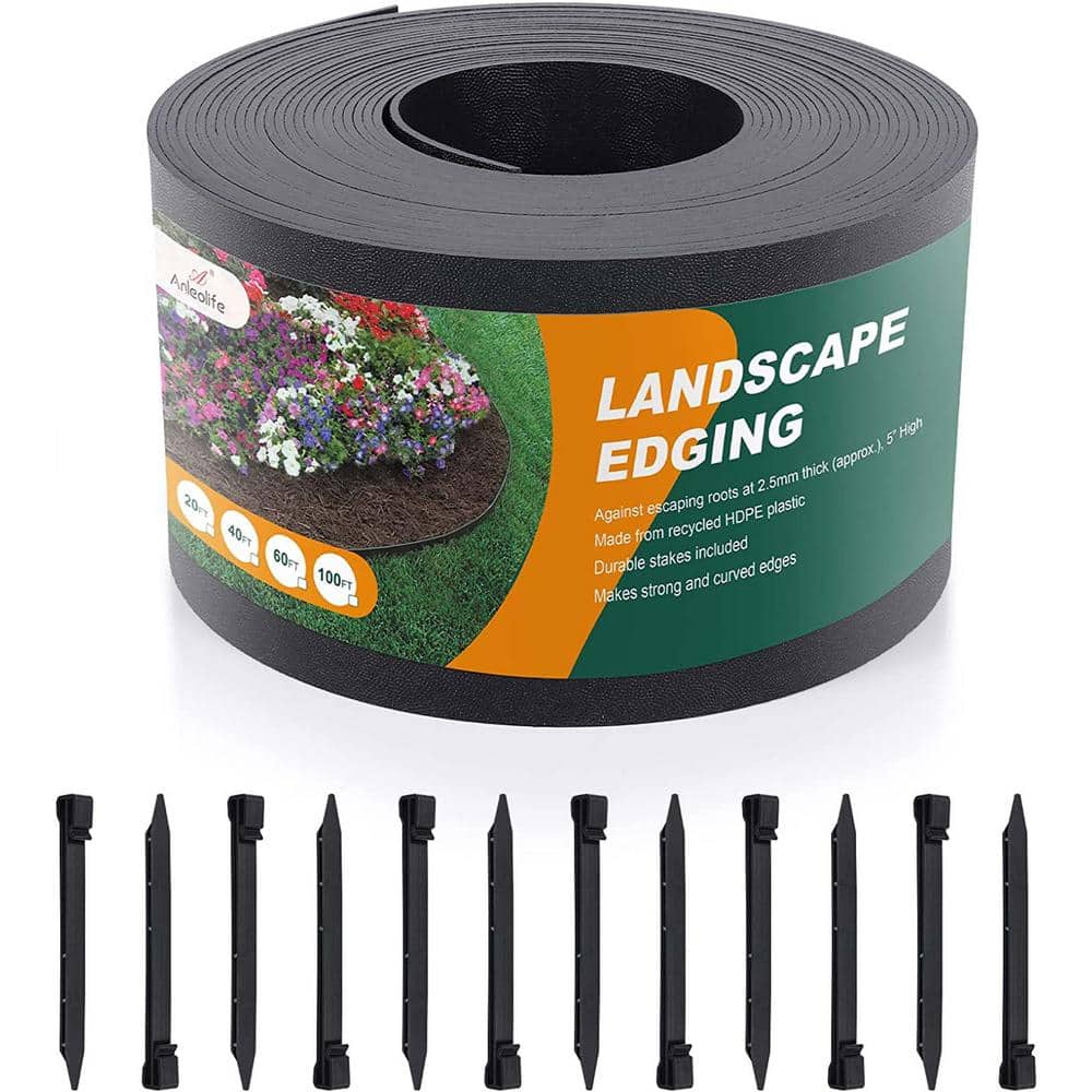 Black Plastic Garden Landscape Edging Flexible and Strengthened with Anti-UV Treatment （5 in. W x 5 in. H) - Hercitys