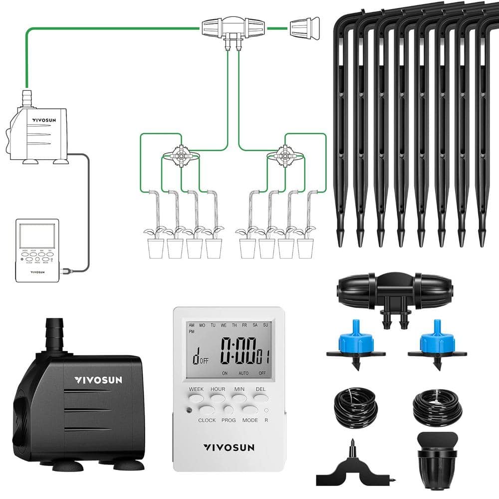 Automatic 15-Watt Output Drip Irrigation Kit, Includes Pump, Timer and Regulator - Hercitys