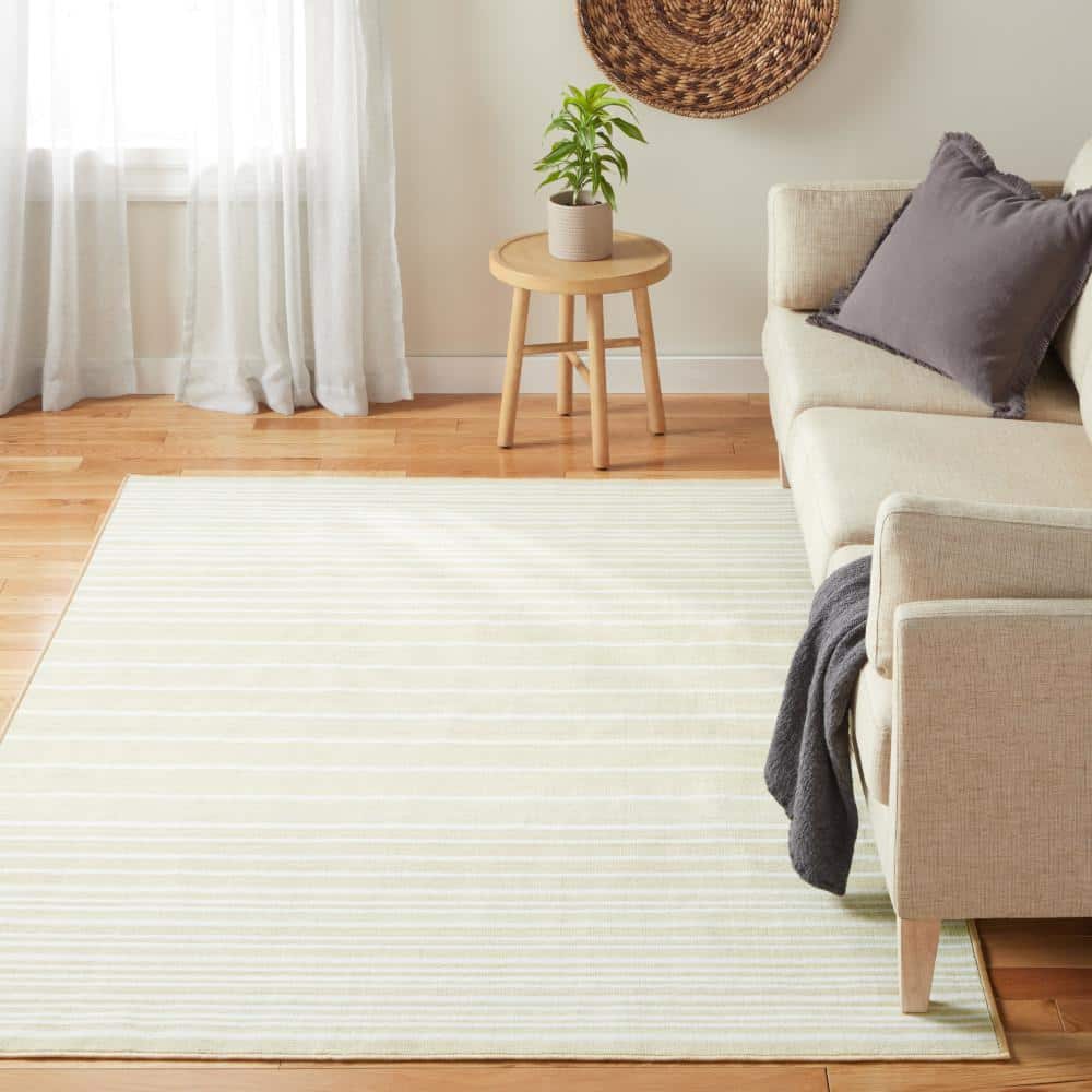 Basic Layne Modern Stripe Cream Beige 5 ft. x 7 ft. Machine Washable Rug - Hercitys