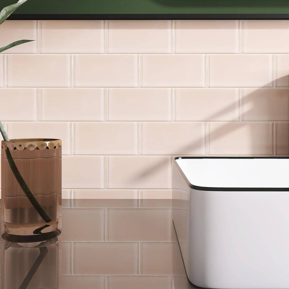 Crystile Beige 3 in. X 6 in. Glossy Glass Subway Tile (10 sq. ft./Case) - Hercitys