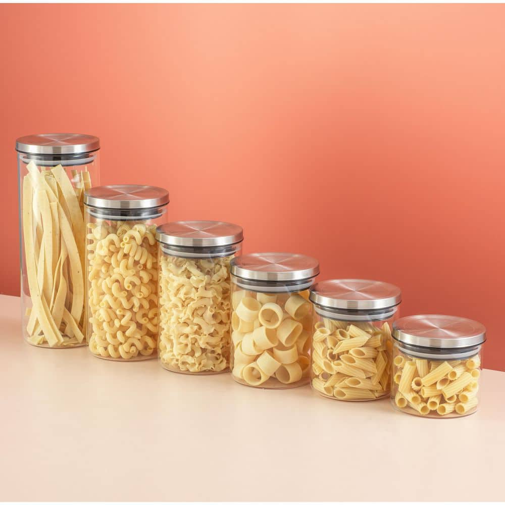 6-Piece Set of Borosilicate Glass Jars with Stainless Steel Lids - Hercitys