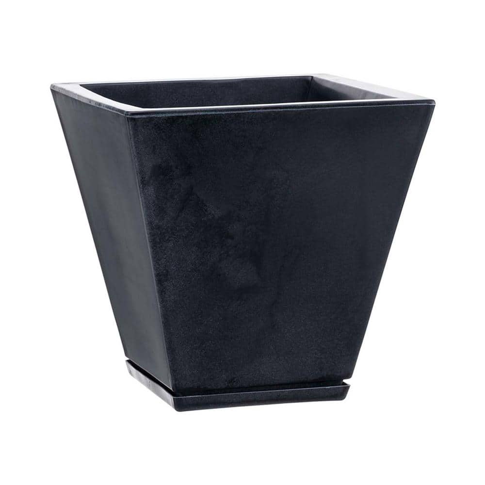 Zurique Small Black Marble Effect Plastic Resin Indoor and Outdoor Planter Bowl - Hercitys
