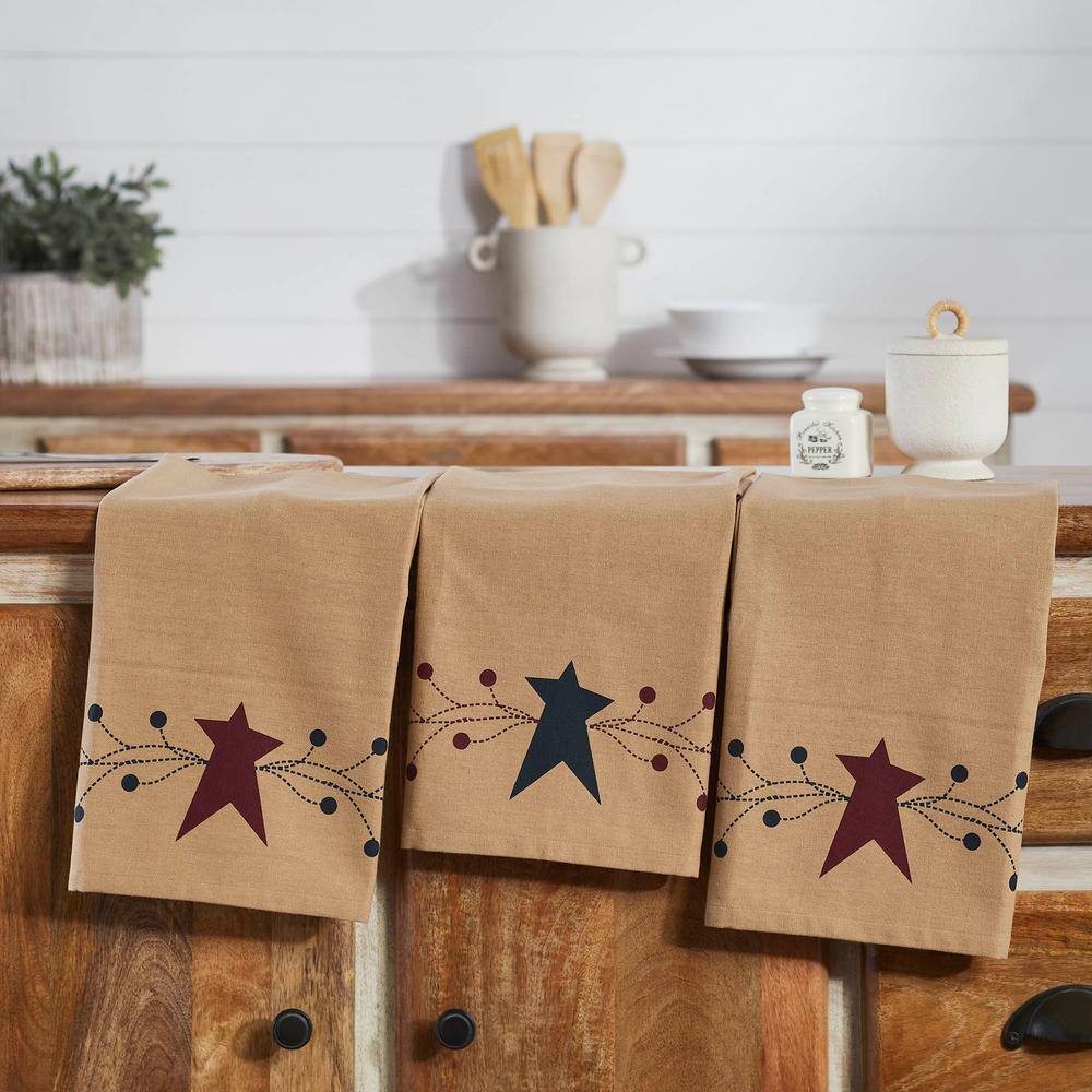 Pip Vinestar Tan Primitive Floral Cotton Kitchen Tea Towel Set (Set of 3) - Hercitys