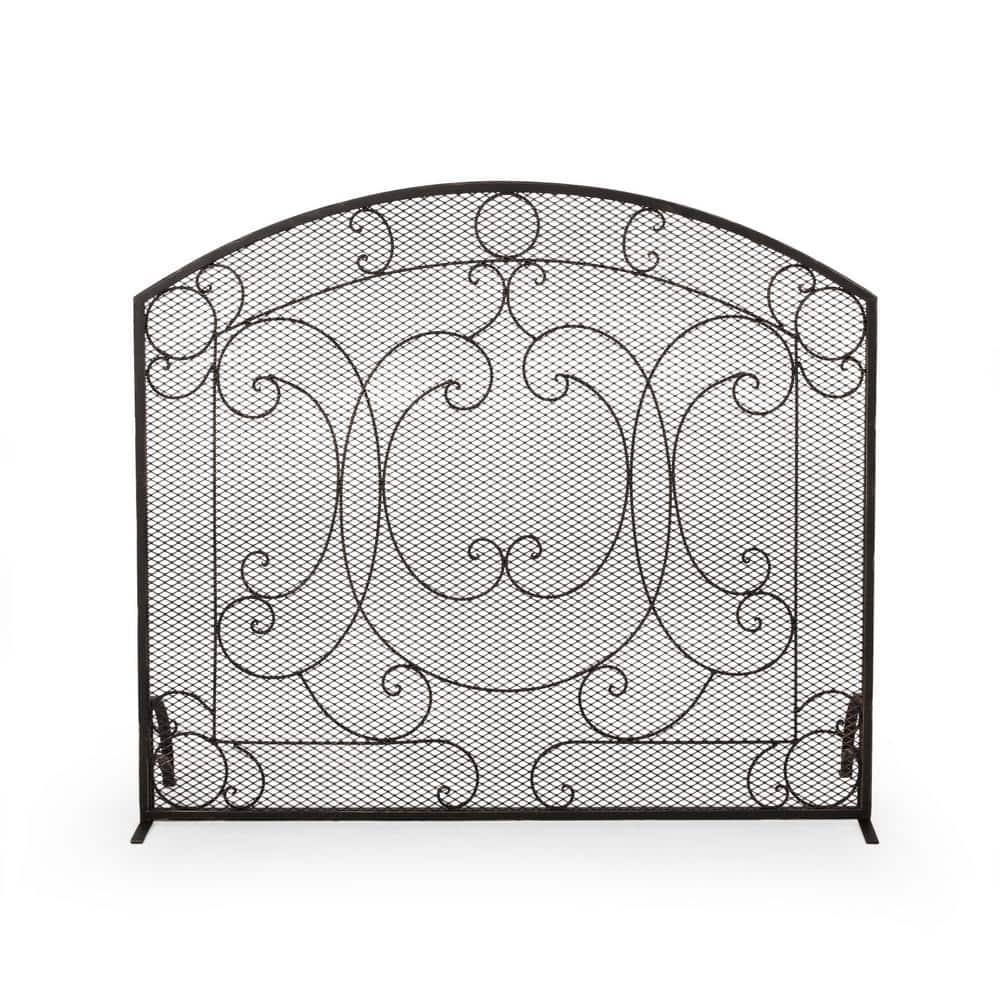 Burnell Black Brushed Gold Metal 1-Panel Fireplace Screen - Hercitys