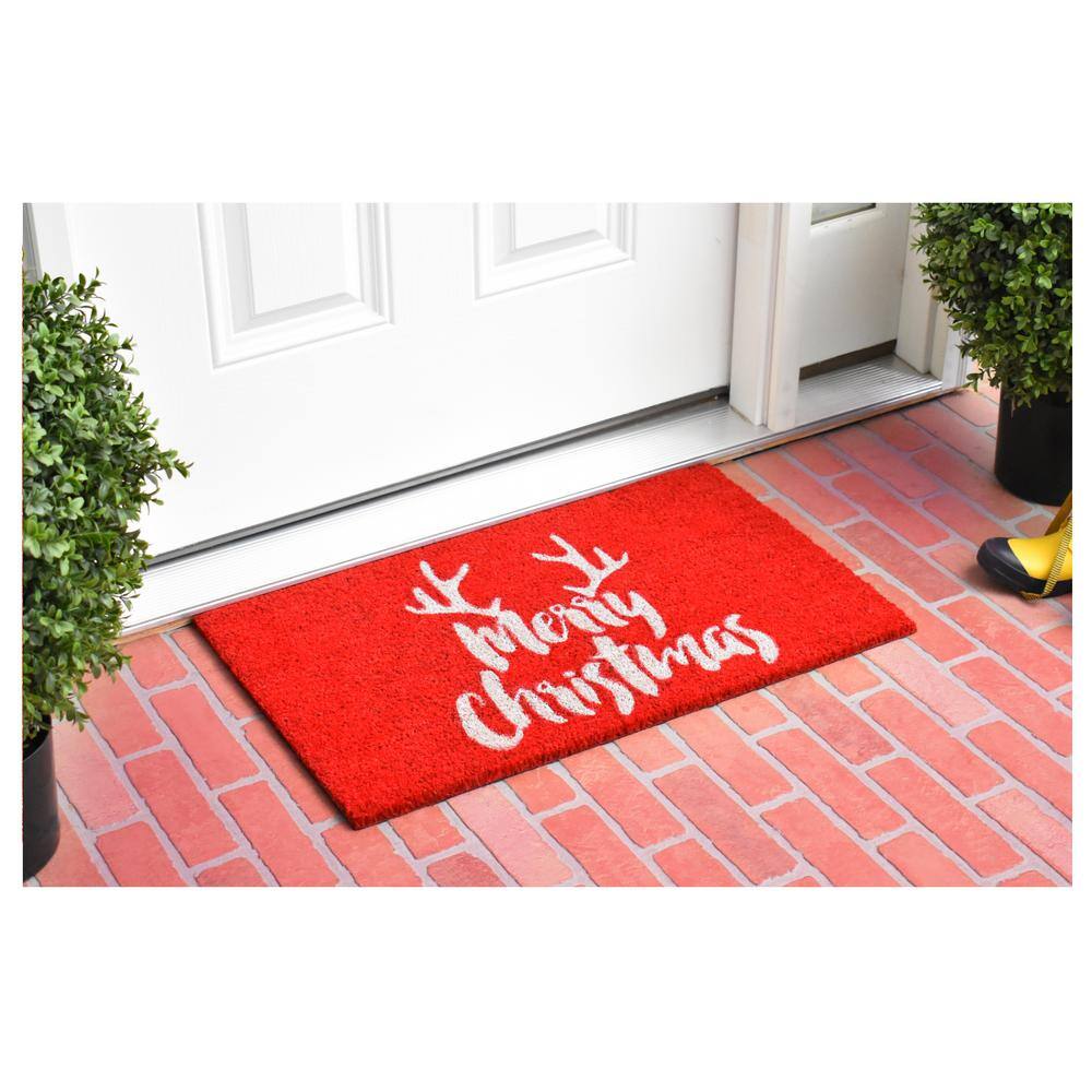 Christmas Antlers Multi-Colored 17 in. x 29 in. Indoor or Outdoor Doormat - Hercitys