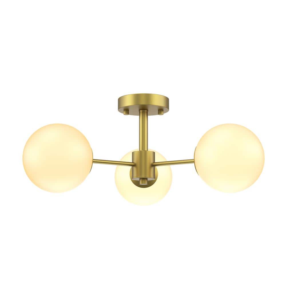 Raleigh 21 in. 3-Light Gold Modern Minimalist Dimmable Semi- Flush Mount - Hercitys
