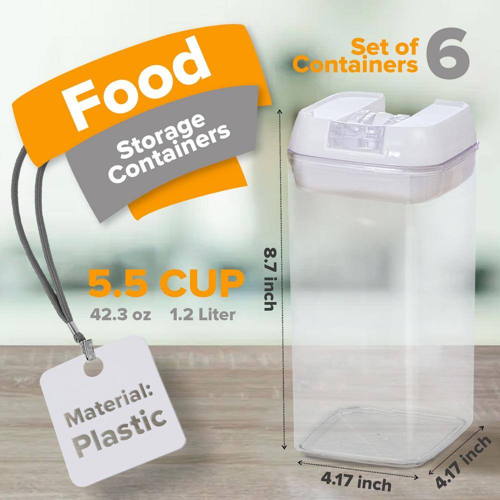 6 Piece Food Storsage Plastic Containers, 1.2L – White - Hercitys
