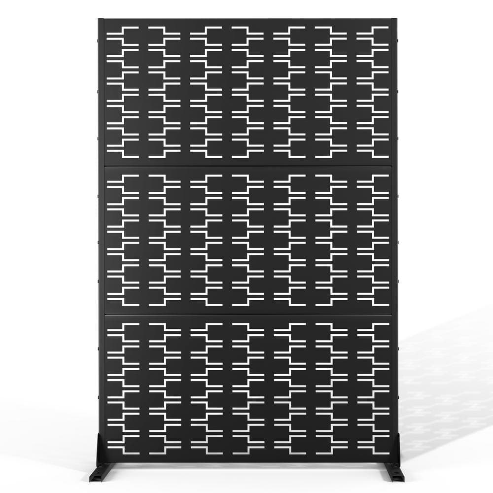 72 in. H x 47 in. W Metal Privacy Screen for Deck Patio Balcony Garden, Freestanding Decorative Privacy Screen, Black - Hercitys