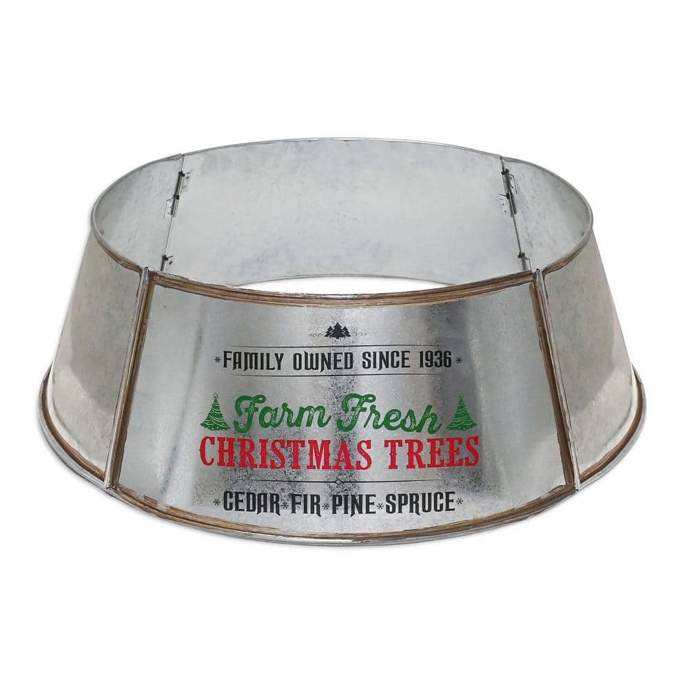 Metal Christmas Tree Collar 24 in. Galvanized Tin Metal Rustic Bucket Base Skirt for Xmas Holiday Tree Bottom - Hercitys