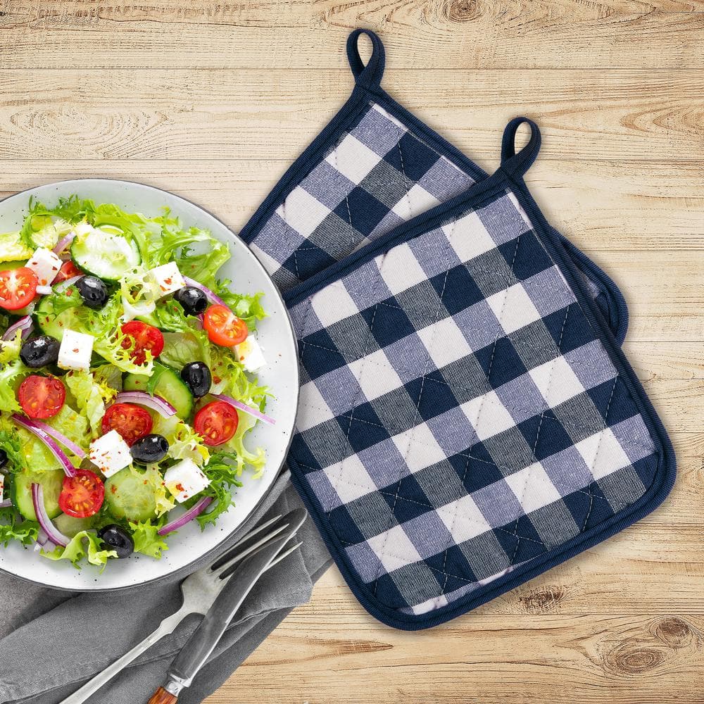 Buffalo Check Polyester/Cotton Navy Pot Holders (2-Pack) - Hercitys
