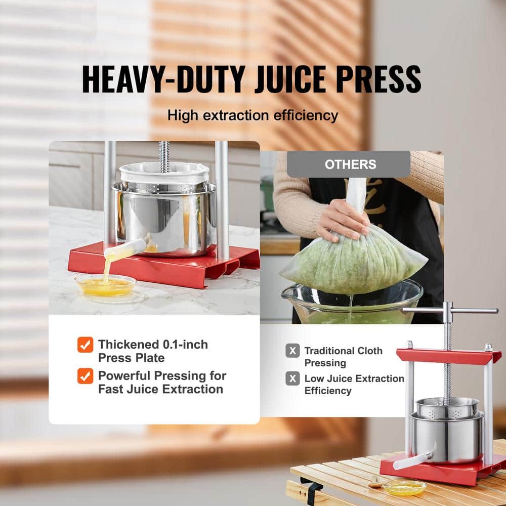 Fruit Wine Press is 1.6 gal. /6L with 2 barrels. Manual, for juice, cider, etc. Has T-handle, for outdoor, kitchen, home - Hercitys