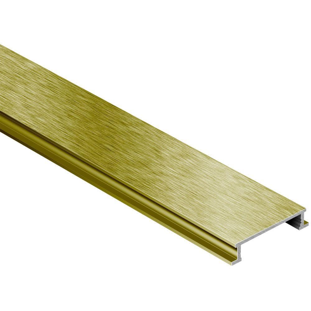 Designline Brushed Brass Anodized Aluminum 1/4 in. x 8 ft. 2-1/2 in. Metal Border Tile Edging Trim - Hercitys