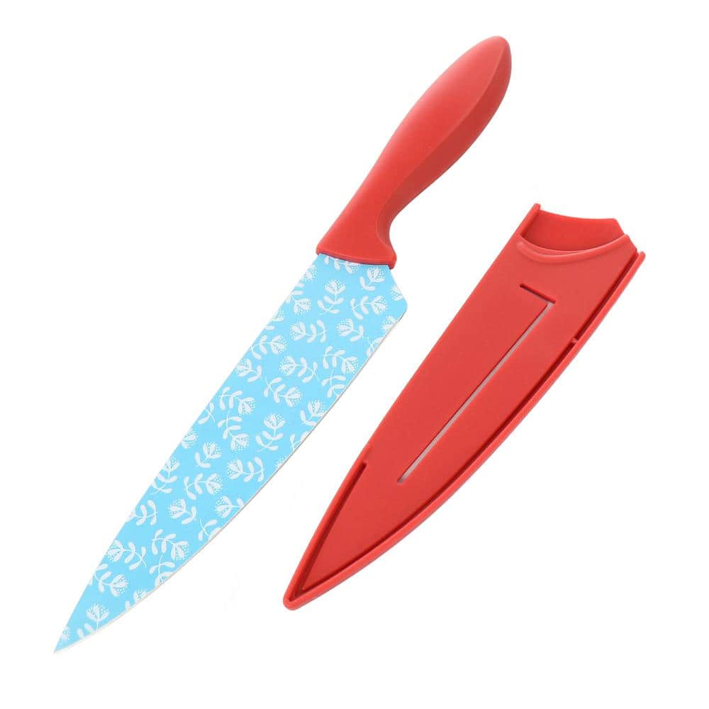 Village Vines 3 Piece Plastic Cutting Board and Knife Set in Red and Blue - Hercitys