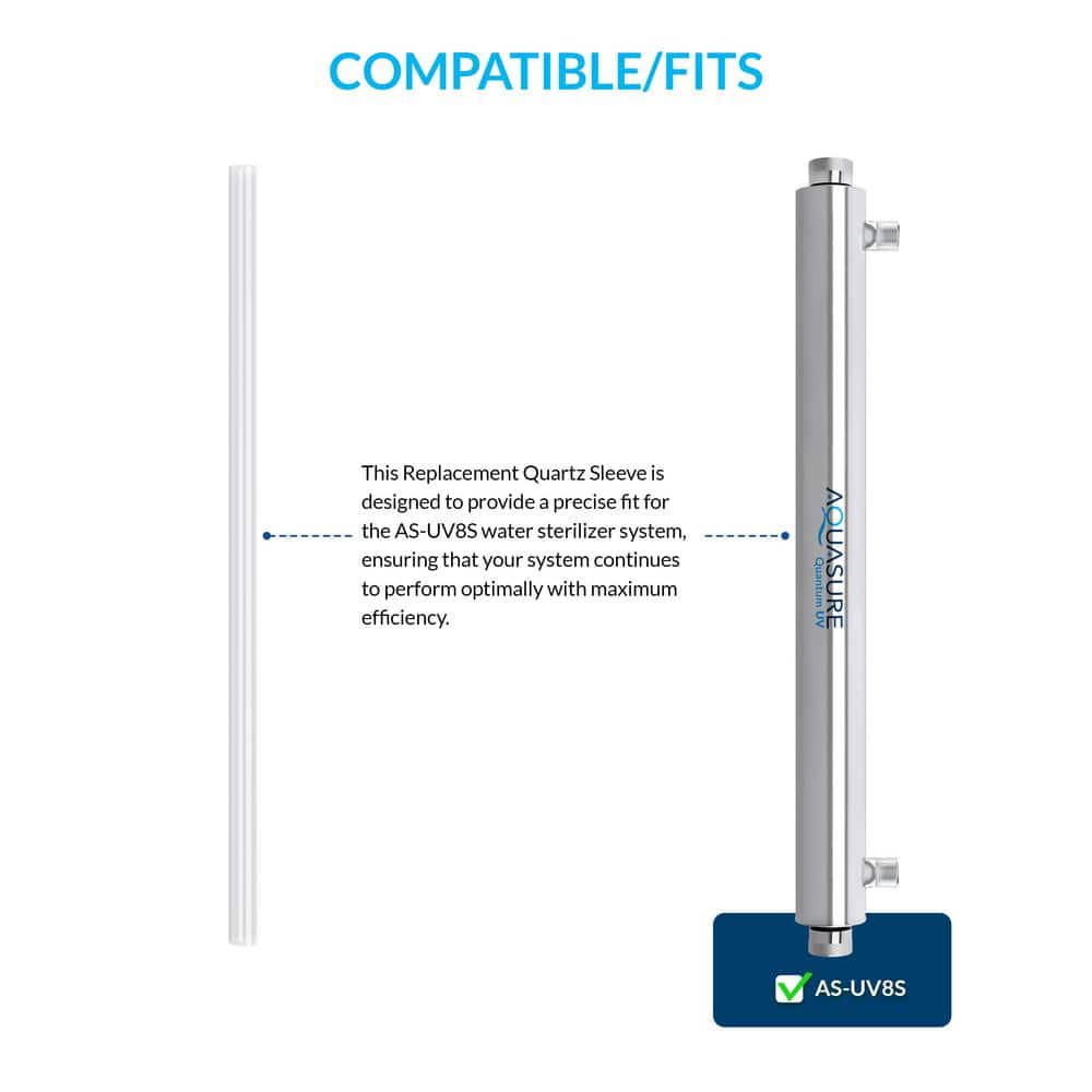 Quantum Series 8 GPM Ultraviolet UV Whole House Replacement Quartz Sleeve Tube, Water Filter Cartridge for AS-UV8S - Hercitys
