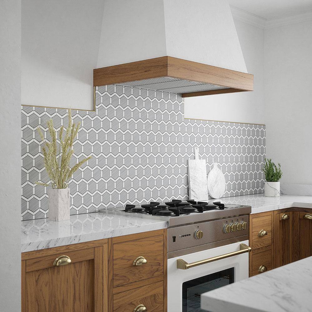 Turbine White/Grey 11.875 in. x 11.75 in. Hexagon Honed Thassos/Grey Marble Mosaic Wall/Floor Tile (9.69 sq. ft./Case) - Hercitys