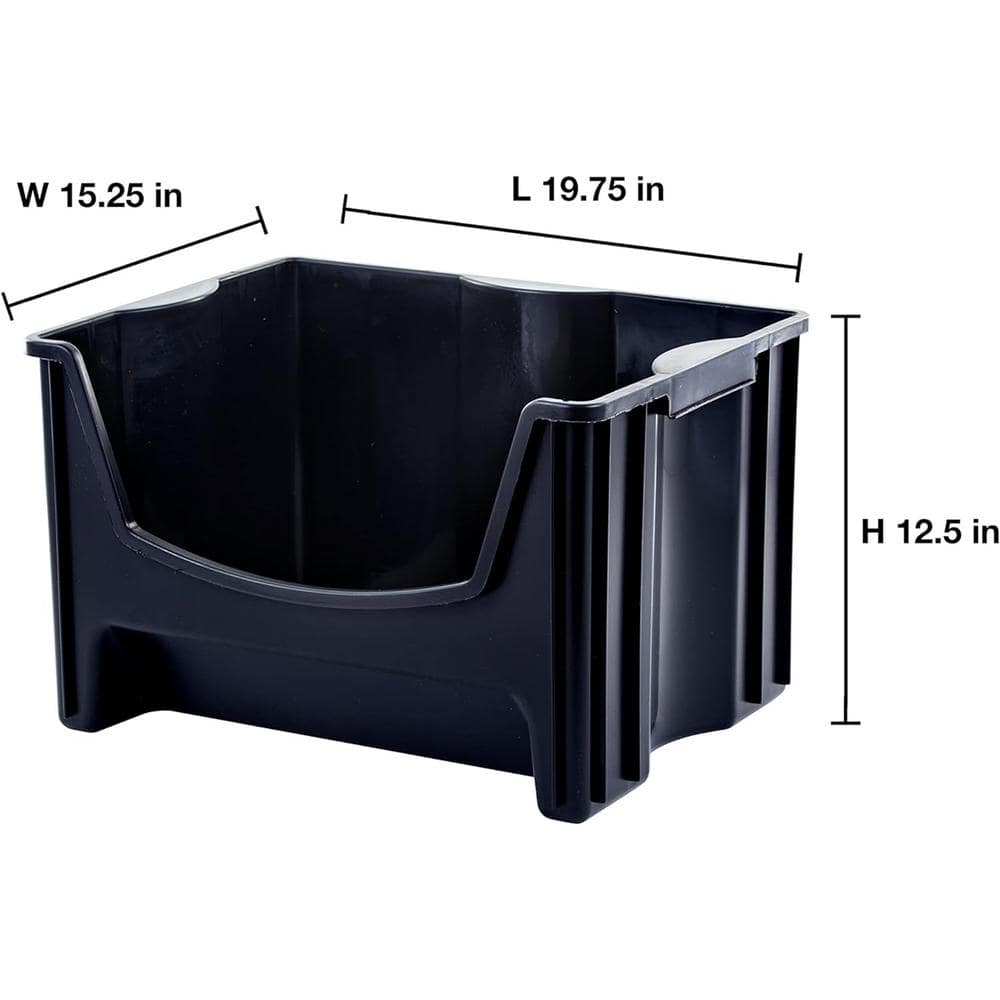 Jumbo Stackable 16 Gal. Storage Bins with Handles in Black (Pack of 3) - Hercitys
