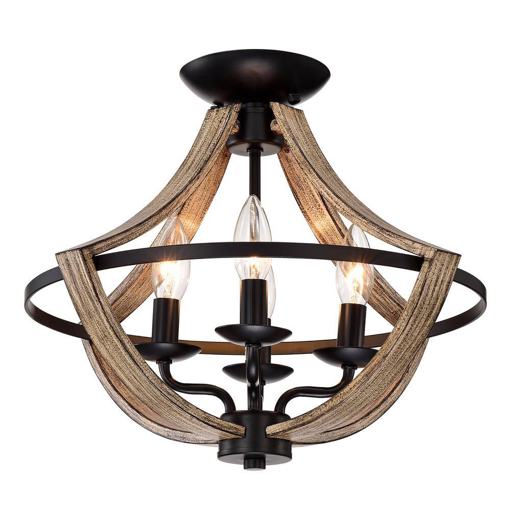 Ricky 12.9 in. 4-Light Black Indoor Semi-Flush Mount Light with Light Kit - Hercitys