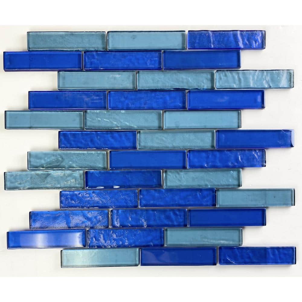 Landscape Horizon Blue 12 in. x 12 in. Textured Glass Brick Mosaic Wall Pool Tile (12.48 Sq. Ft./Case) - Hercitys
