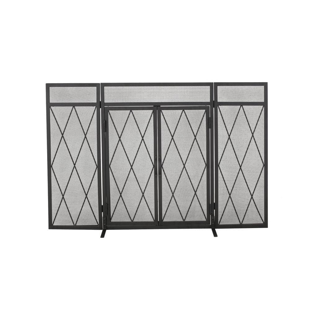 Blyfield Matte Black Metal 3-Panel Fireplace Screen - Hercitys