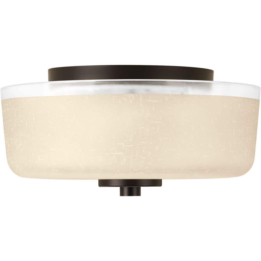 Alexa Collection 2-Light Antique Bronze Flush Mount with Etched Umber Glass - Hercitys