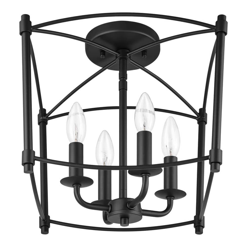 Marston 12 in. W x 12.8 in. H 4-Light Gold Semi-Flush Mount Ceiling Light with Metal Frame - Hercitys