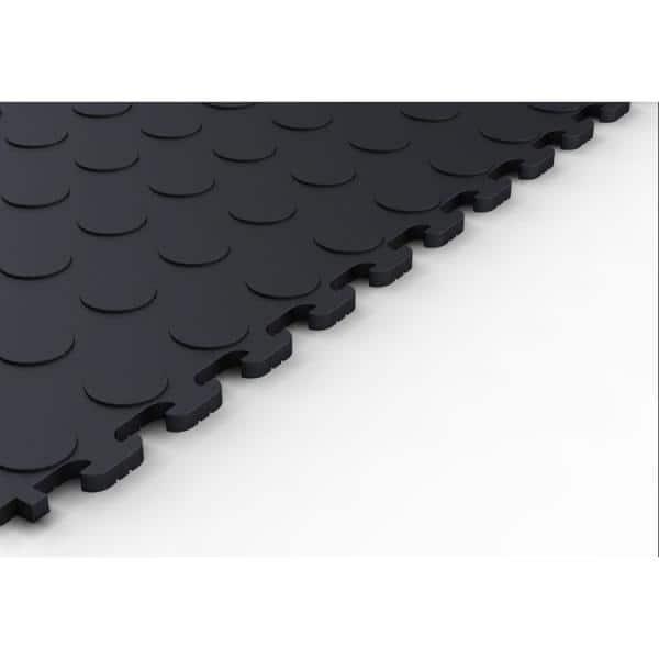 Multi-Purpose Black 18.3 in. x 18.3 in. PVC Garage Flooring Tile with Raised Coin Pattern (6-Pieces) - Hercitys