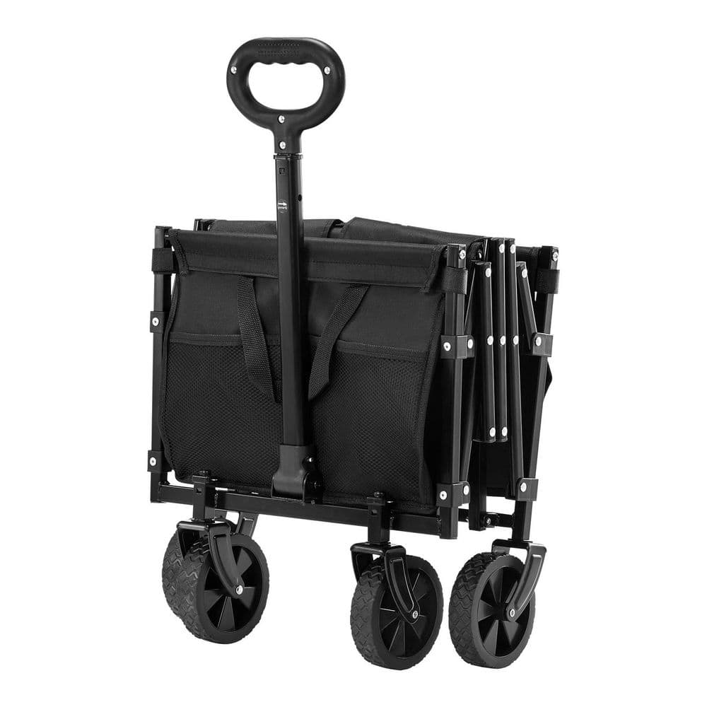 Collapsible Wagon Carts, 120L & 225LBS. Folding Wagons with All-Terrain Wheels, Black, 1.96 cu. ft., Steel, Garden Cart - Hercitys