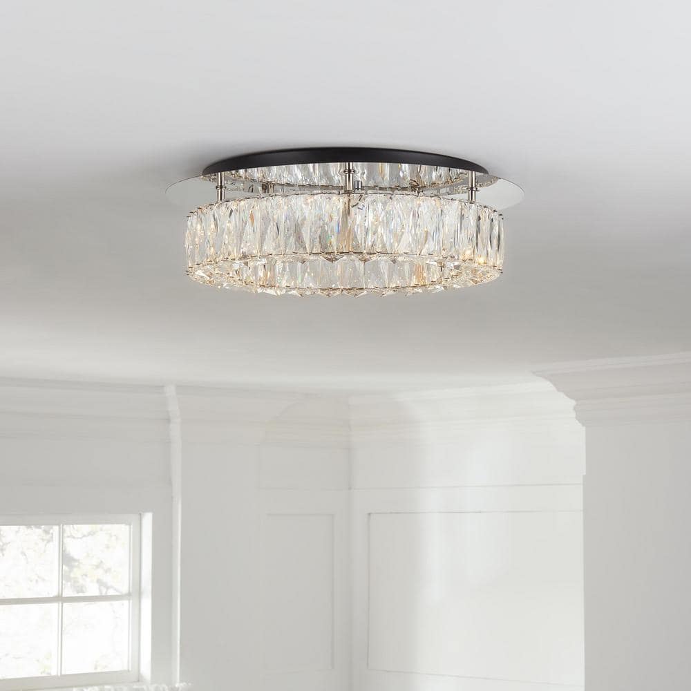 Keighley 17.5 in. Integrated LED Chrome Flush Mount Ceiling Light Fixture with Crystal Shade - Hercitys