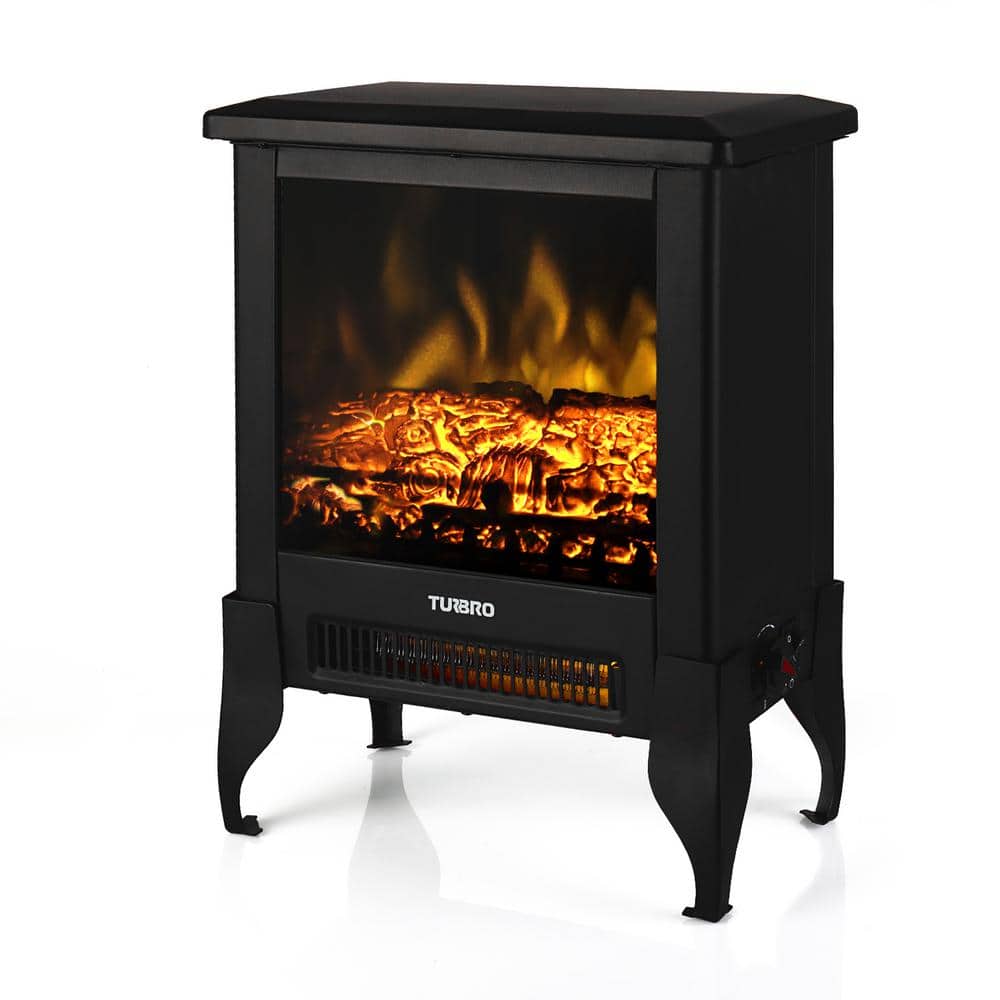 Suburbs 18in. Freestanding Electric Quartz Fireplace Stove Furnace, Realistic Dancing Flame Effect and Thermostat, Black - Hercitys
