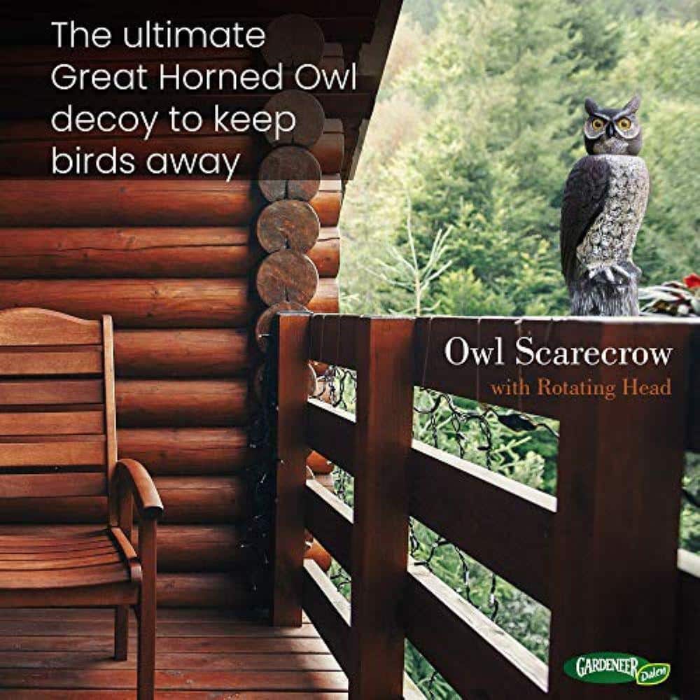 Rotating Head Owl Decoy – 18 in. 360° Spin Scarecrow Bird Natural Pest Control - Hercitys