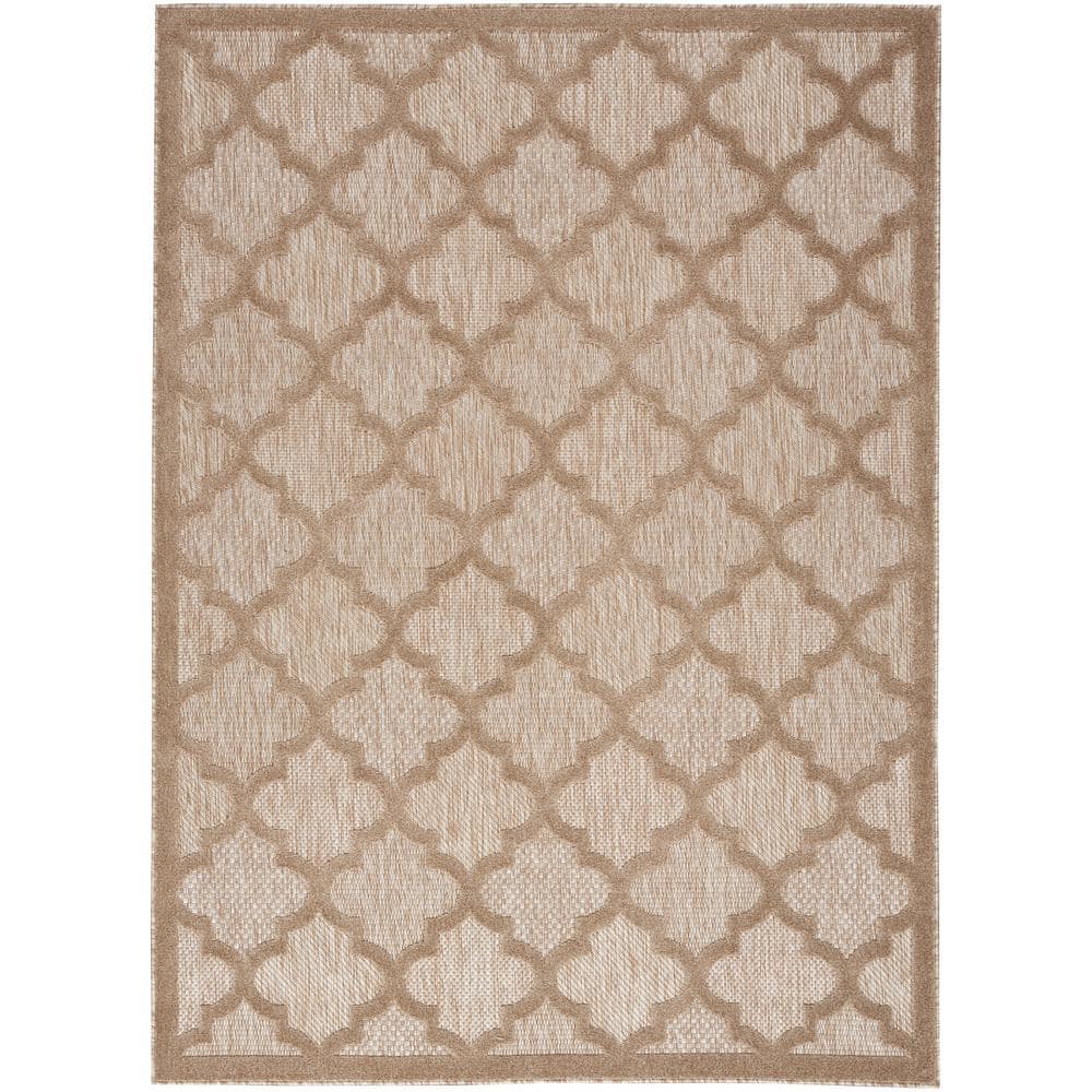 Easy Care Natural Beige 5 ft. x 7 ft. Geometric Contemporary Indoor Outdoor Area Rug - Hercitys