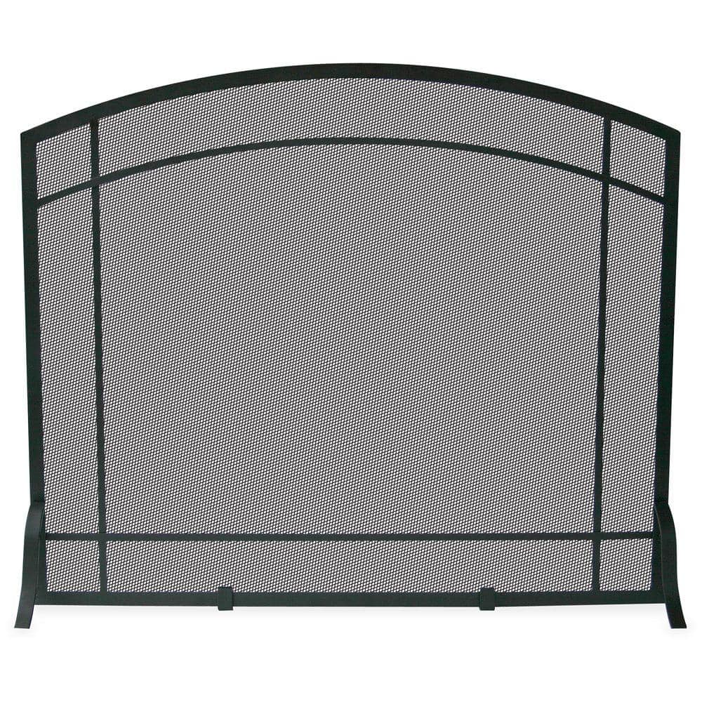 Black Wrought Iron 39 in. W Steel Frame Single-Panel Fireplace Screen with Mission Design - Hercitys