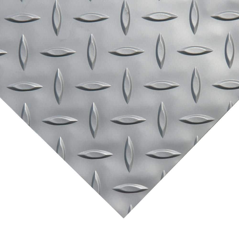 Diamond-Plate Metallic 4 ft. x 6 ft. Silver PVC Flooring (24 sq. ft.) - Hercitys