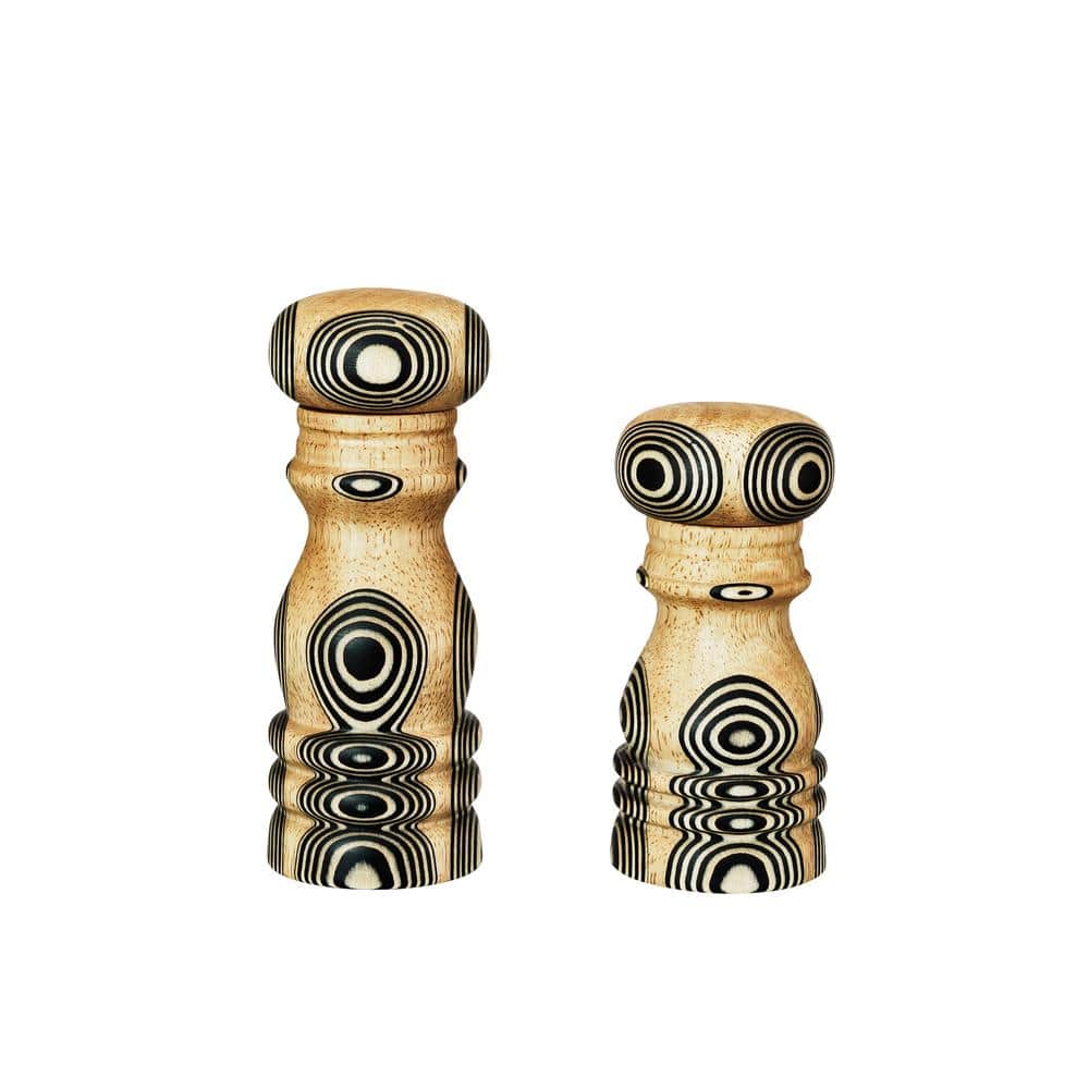 Natural Black Wood Salt and Pepper Mills with Inlaid Circles Design - Hercitys