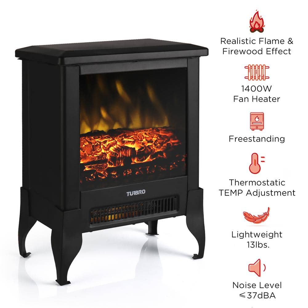 Suburbs 18in. Freestanding Electric Quartz Fireplace Stove Furnace, Realistic Dancing Flame Effect and Thermostat, Black - Hercitys