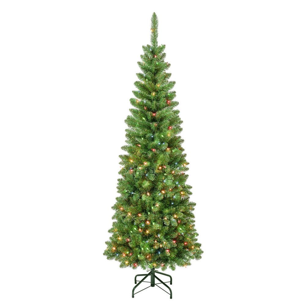 First Traditions 6 ft. Rowan Pencil Slim Artificial Christmas Tree with Multicolor Lights - Hercitys