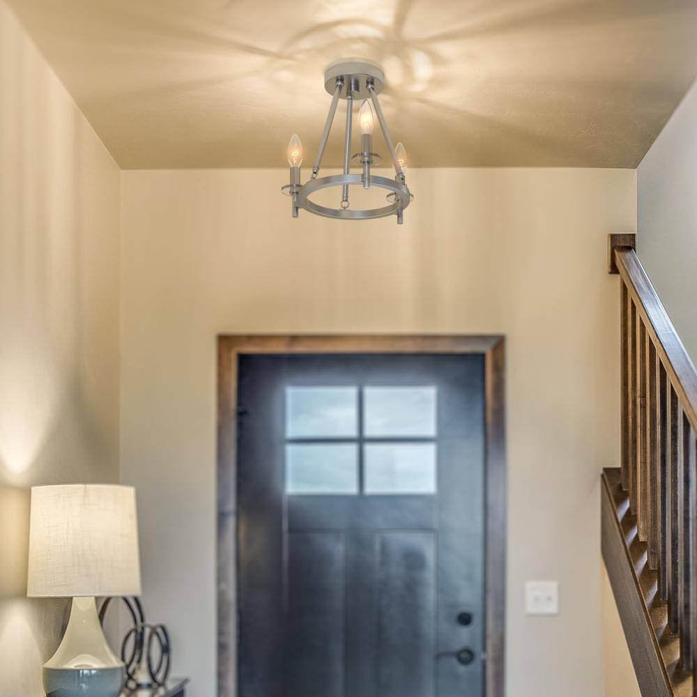 Sapello 13 in. Plug and Play 3-Light Brushed Nickel Semi Flush Mount with SkyPlug - Hercitys