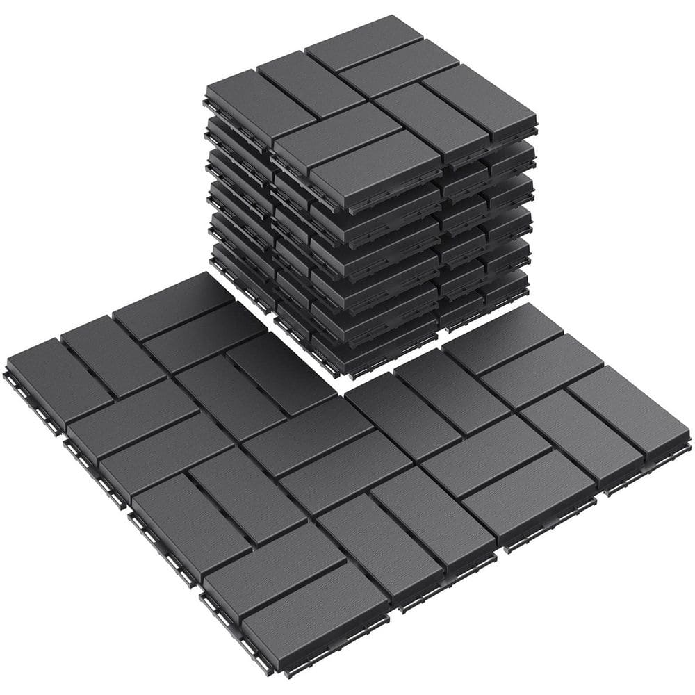 Dark Grey Plastic [12 in. x 12 in.] x [0. 75 in.] Deck Tiles, 9-Tiles/Case (9 sq. ft. ) - Hercitys