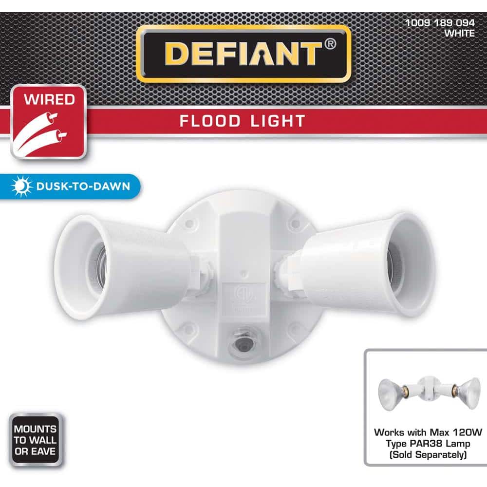 PAR White Dusk-to-Dawn Activated Wired Outdoor 2-Head Security Flood Light - Hercitys