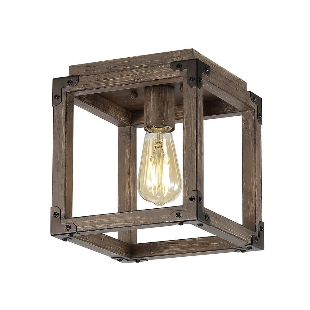 Magnolia 8 in. Oil Rubbed Bronze/Brown Iron Rustic Farmhouse LED Flush Mount - Hercitys