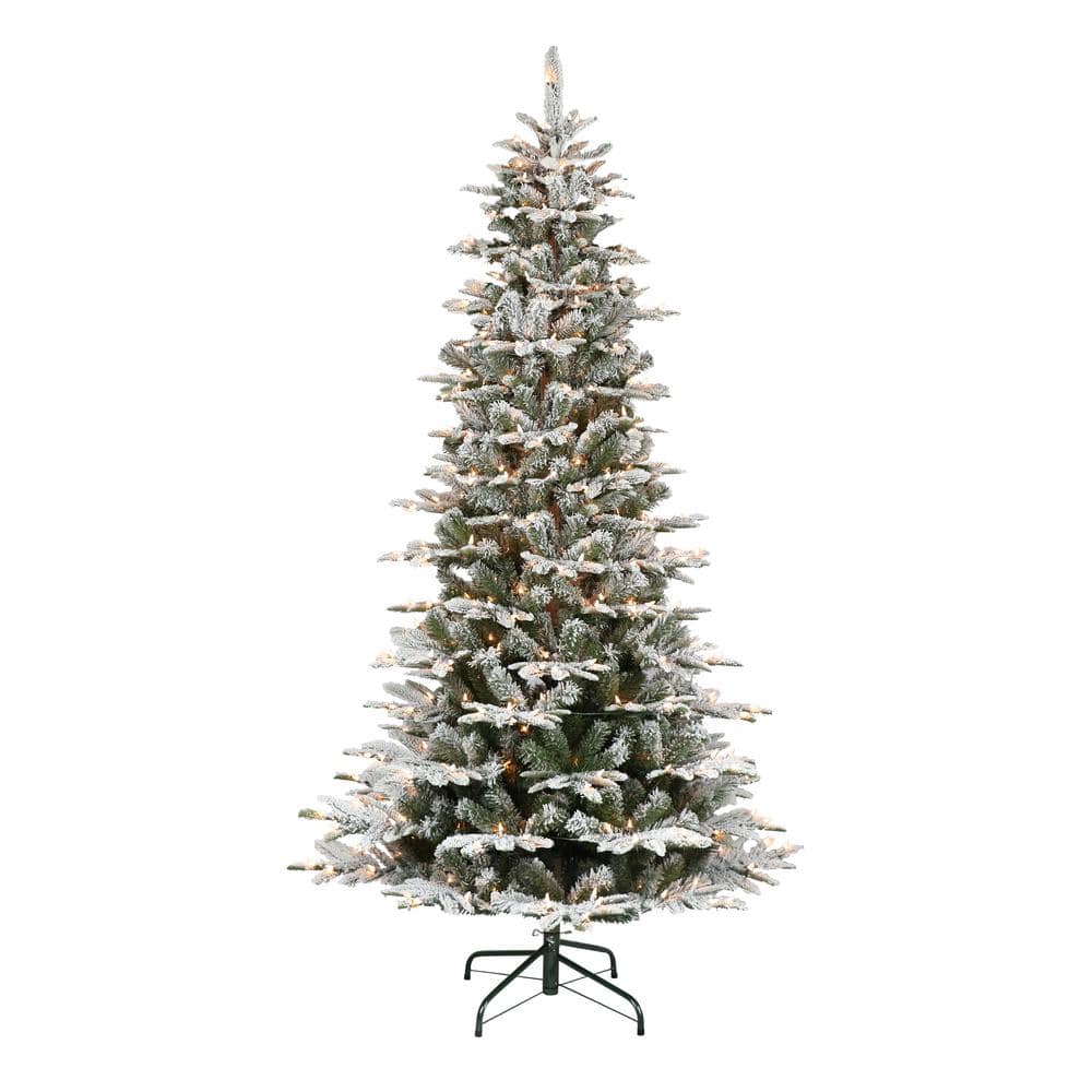 6.5 ft. Prelit Slim Flocked Aspen Fir Artificial Christmas Tree with 350 UL-Listed Clear Lights - Hercitys