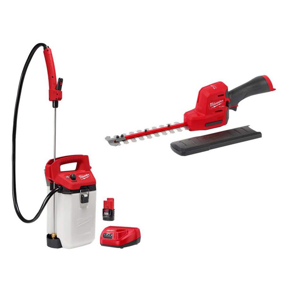 M12 FUEL 8 in. 12V Lithium-Ion Brushless Cordless Battery Hedge Trimmer w/M12 2 Gal. Handheld Sprayer Kit (2-Tool) - Hercitys