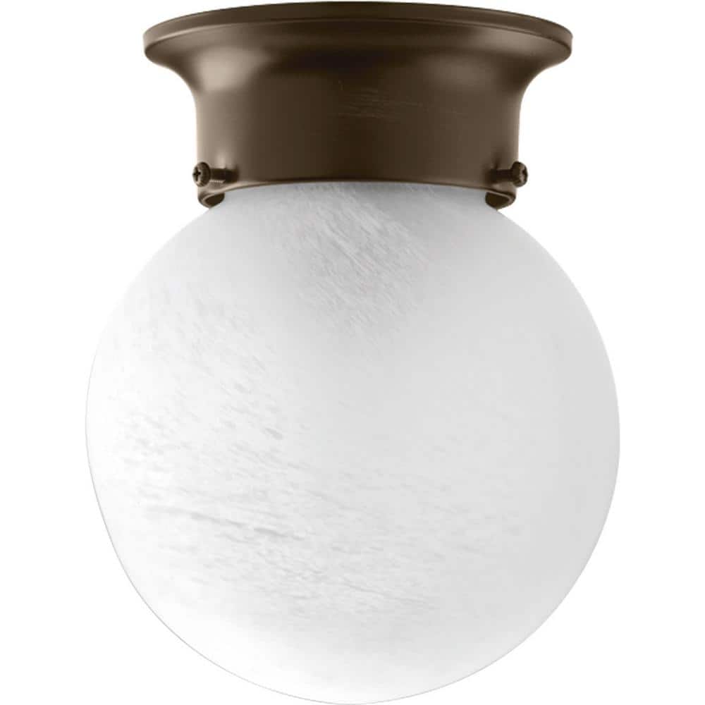 Glass Globes Collection 1-Light Antique Bronze Flush Mount with White Alabaster Glass Bowl - Hercitys