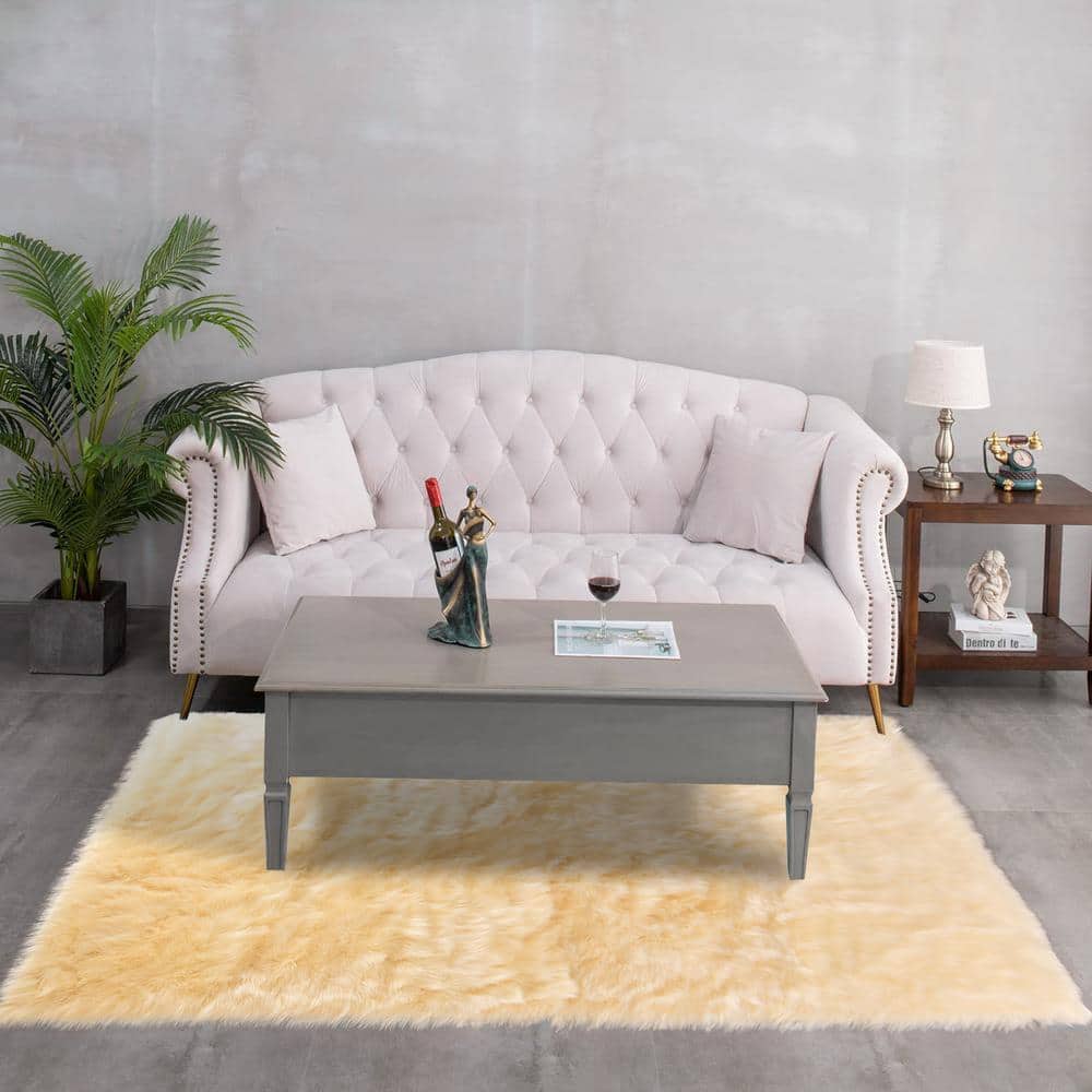 Sheepskin Faux Furry Pale Yellow Fuzzy Rugs 5 ft. x 6 ft. 6 in. Area Rug - Hercitys