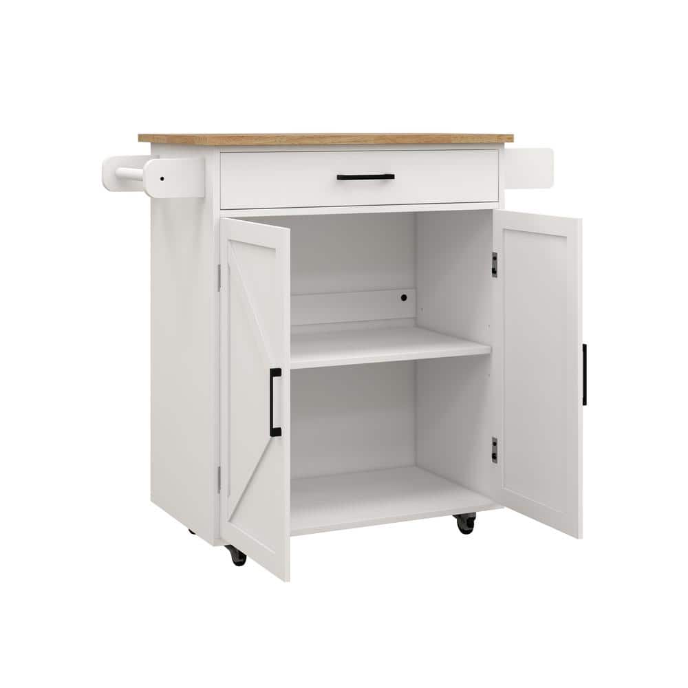 White Wood 33 in. W Kitchen Island with Two Doors, one Drawer and Adjustable Shelves - Hercitys