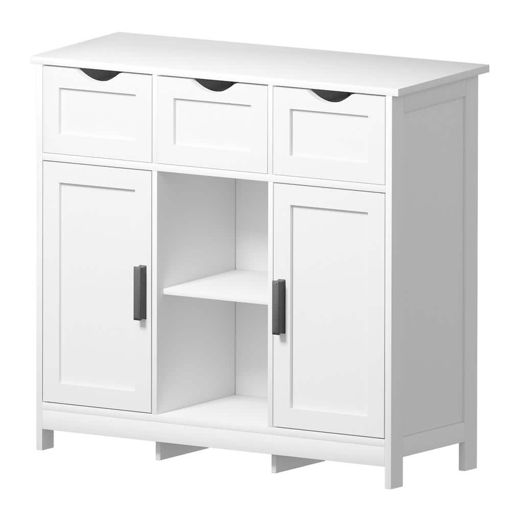 Storage Cabinets, Wooden Floor Cabinet, with Drawers and Shelves Storage Cabinet in White - Hercitys