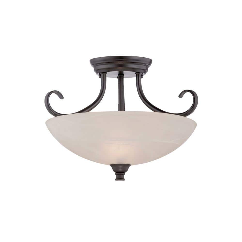 Kendall 15.5 in. 2-Light Oil Rubbed Bronze Transitional Entryway Semi-Flush Mount with Alabaster Glass Shade - Hercitys